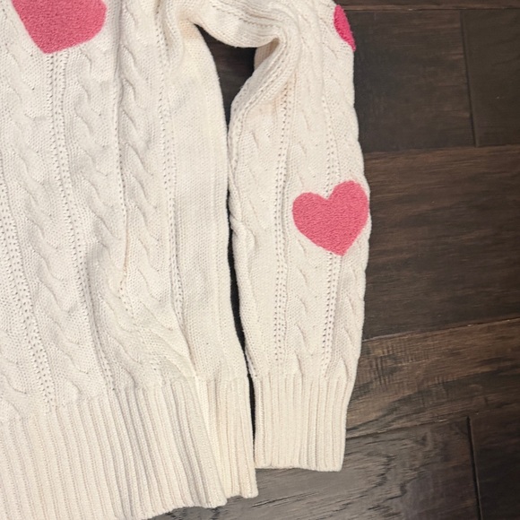 Beach Riot Sweater white with Pink Heart Accents cable knit crewneck - Picture 8 of 10